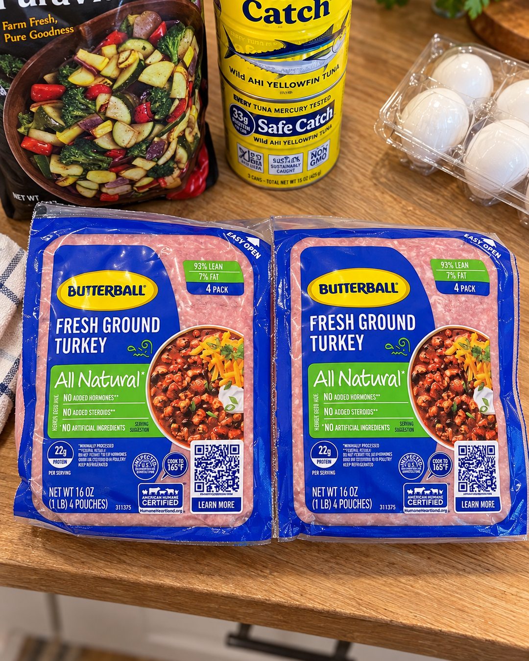 Packages of Butterball fresh ground turkey from Costco.