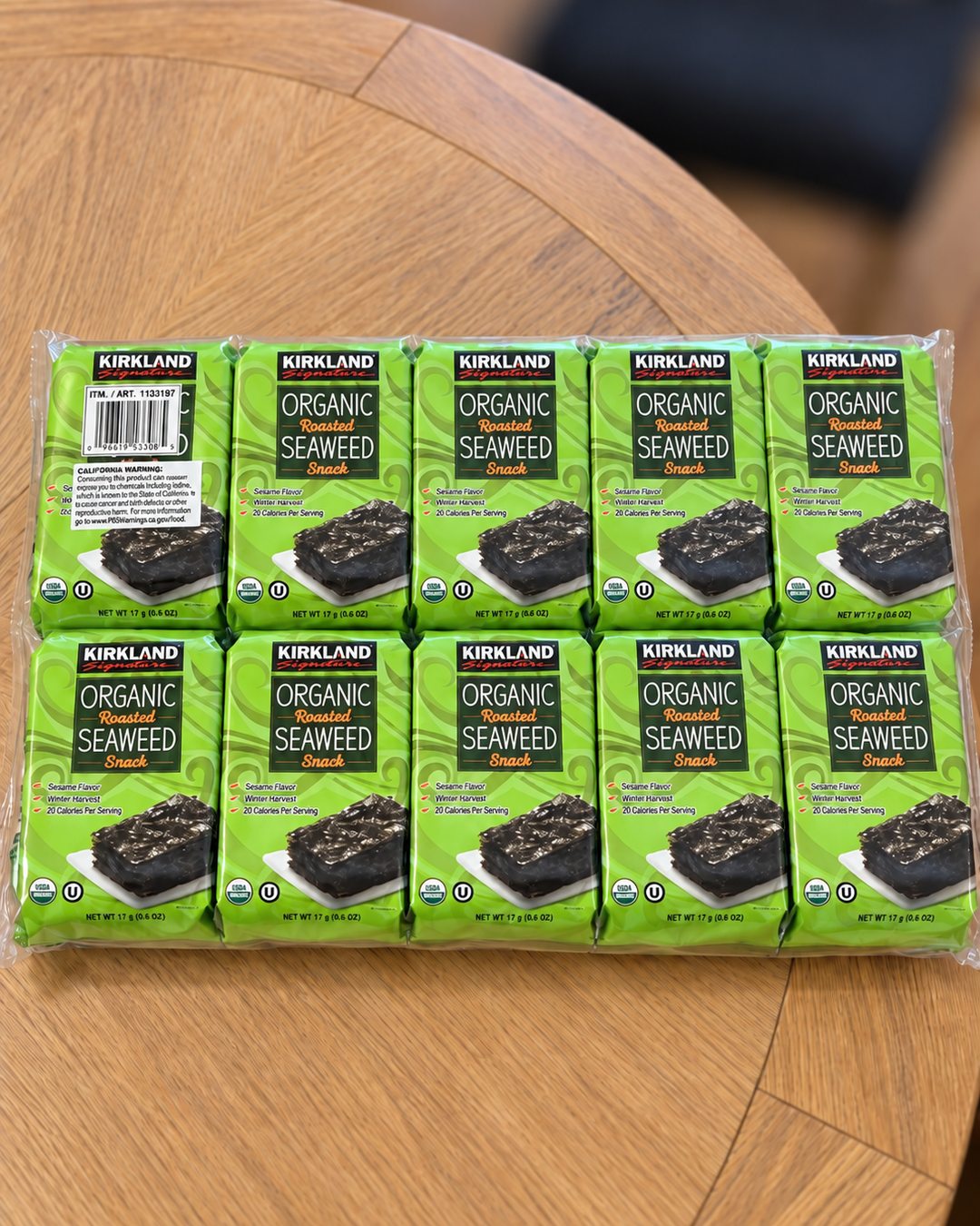 Kirkland Signature organic roasted seaweed snack packs from Costco.